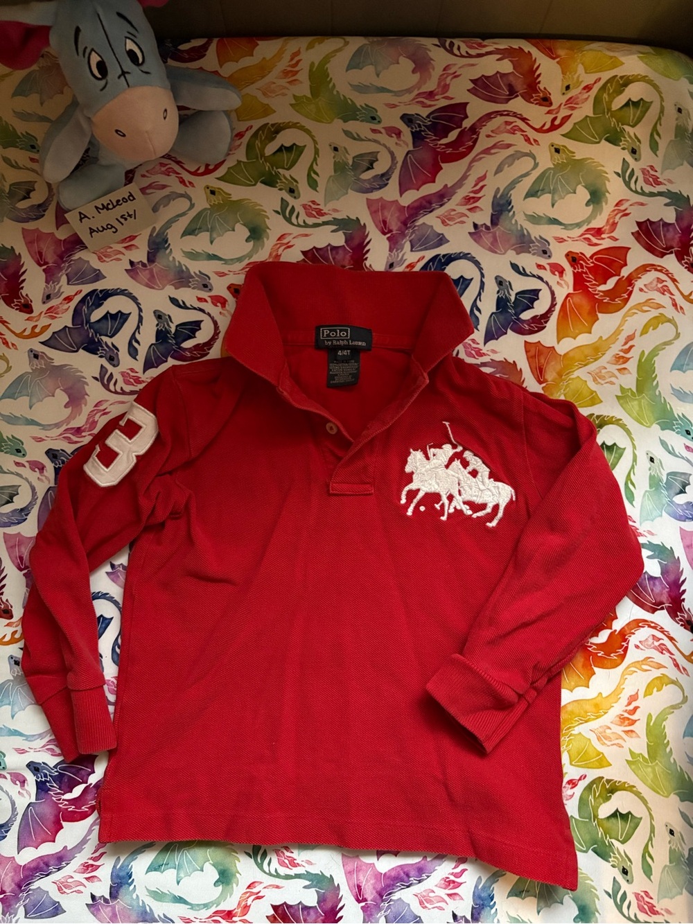 Polo by Ralph Lauren Red Long-Sleeve Rugby Shirt with White Logo Patch
